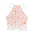 Sleeveless Hollow Out Lace Embroidery Crop Vest